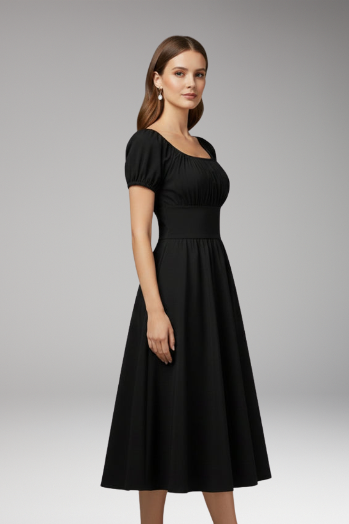 Women's Dress with Puff Sleeves and Waist Shaping
