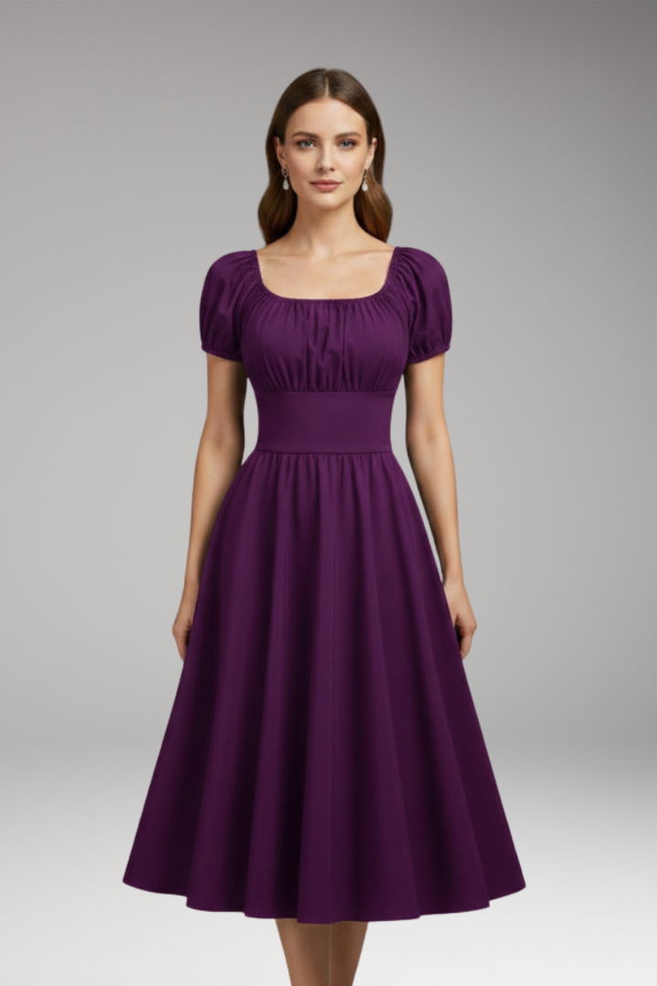 Women's Dress with Puff Sleeves and Waist Shaping