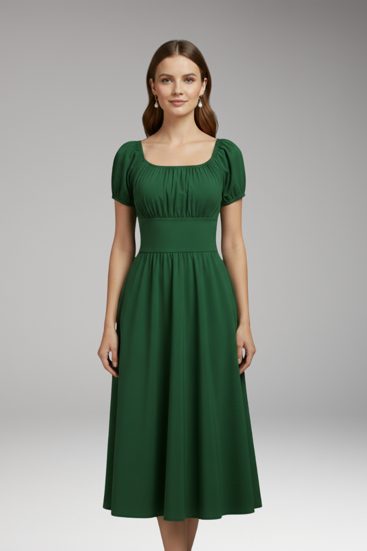 Women's Dress with Puff Sleeves and Waist Shaping