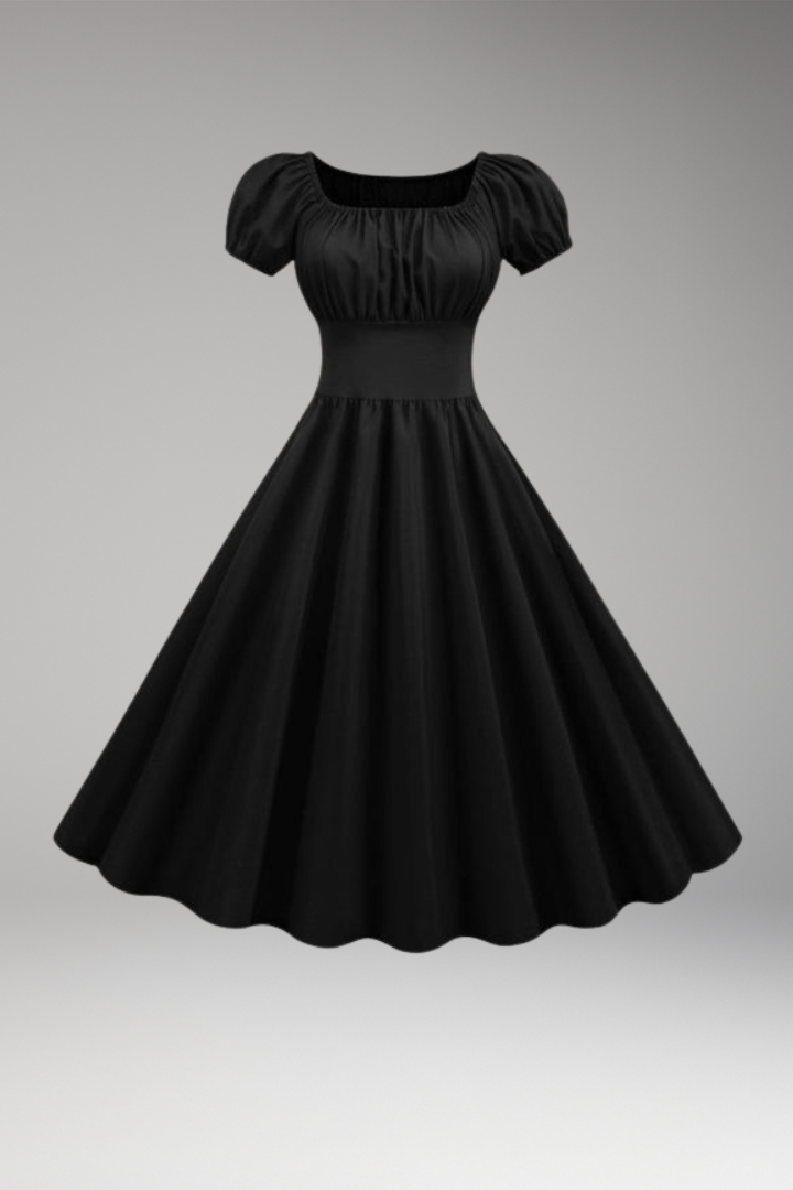 Women's Dress with Puff Sleeves and Waist Shaping