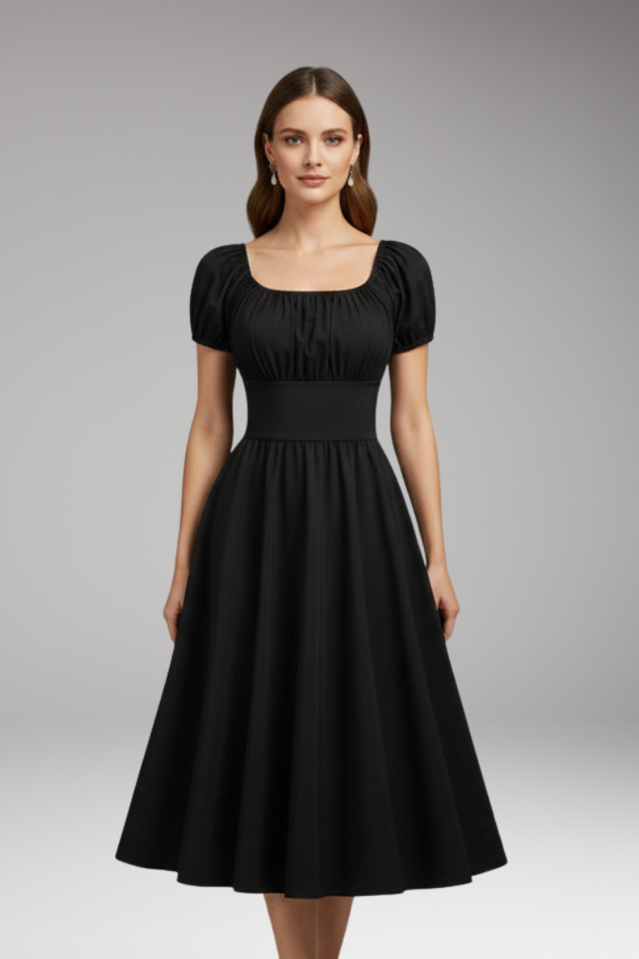 Women's Dress with Puff Sleeves and Waist Shaping