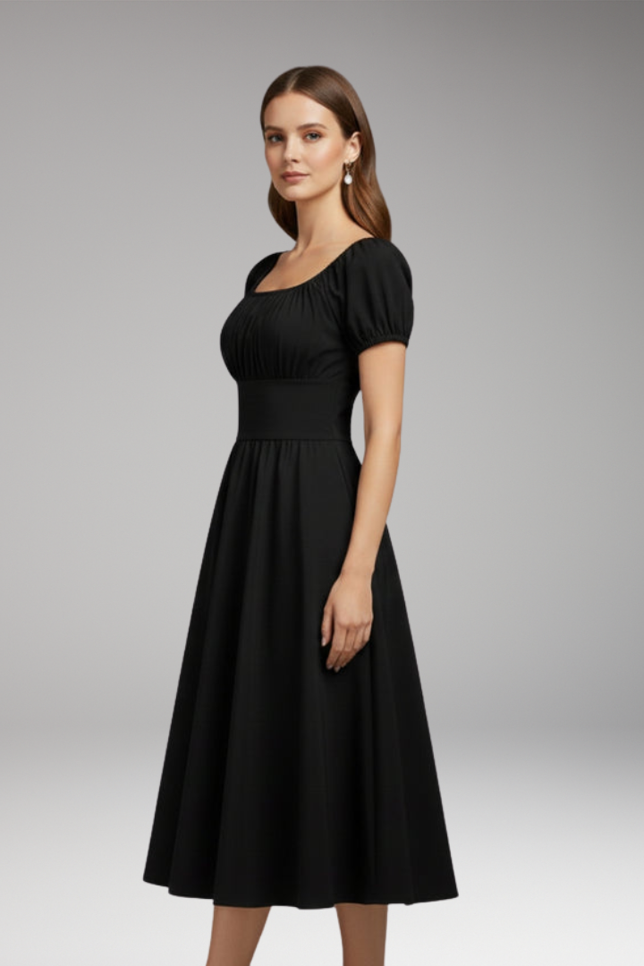 Women's Dress with Puff Sleeves and Waist Shaping