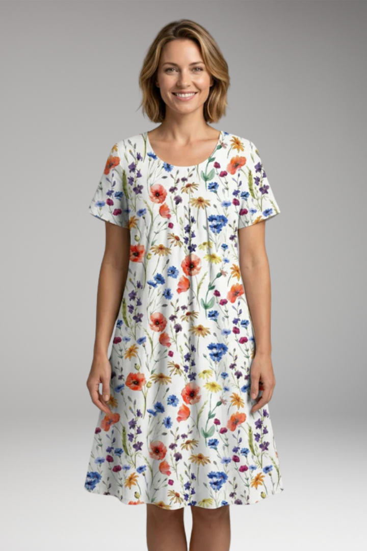 Women's Dress with Round Neck and Floral Print