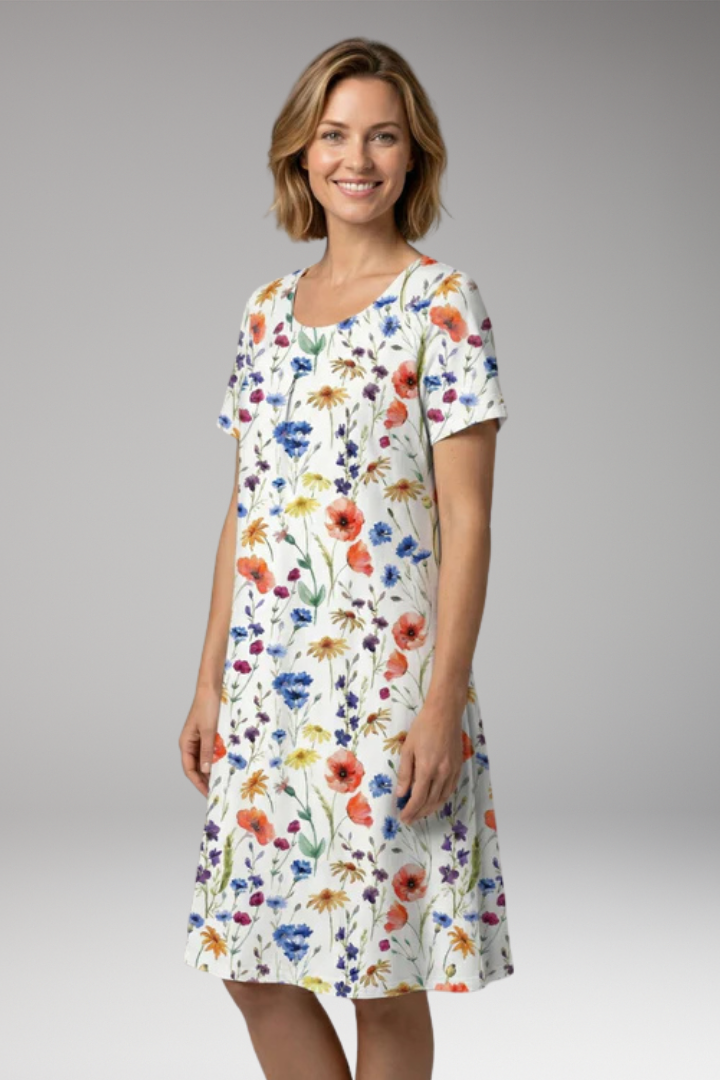 Women's Dress with Round Neck and Floral Print