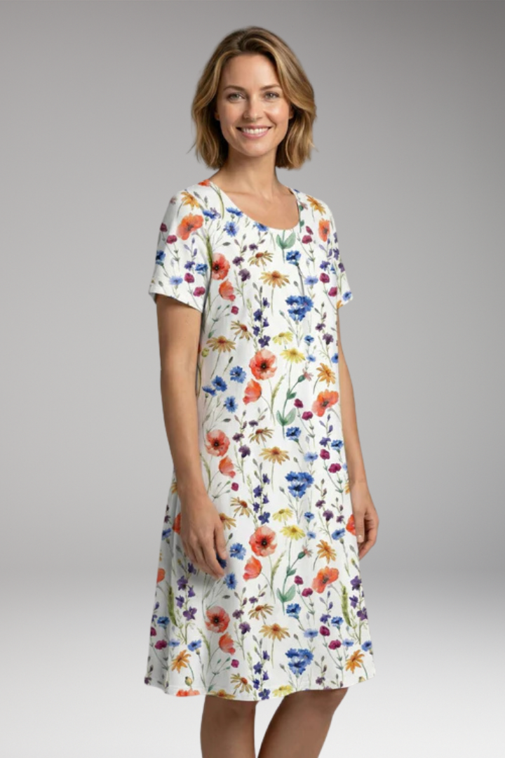 Women's Dress with Round Neck and Floral Print