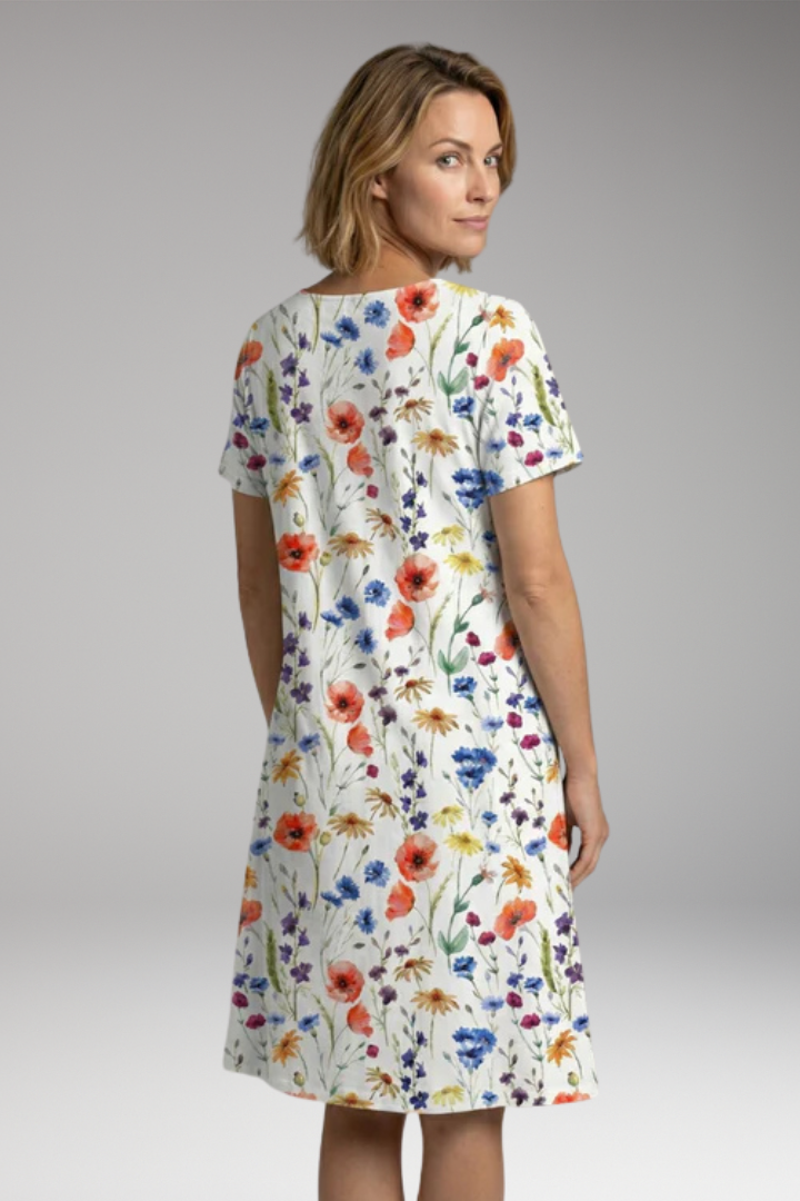 Women's Dress with Round Neck and Floral Print