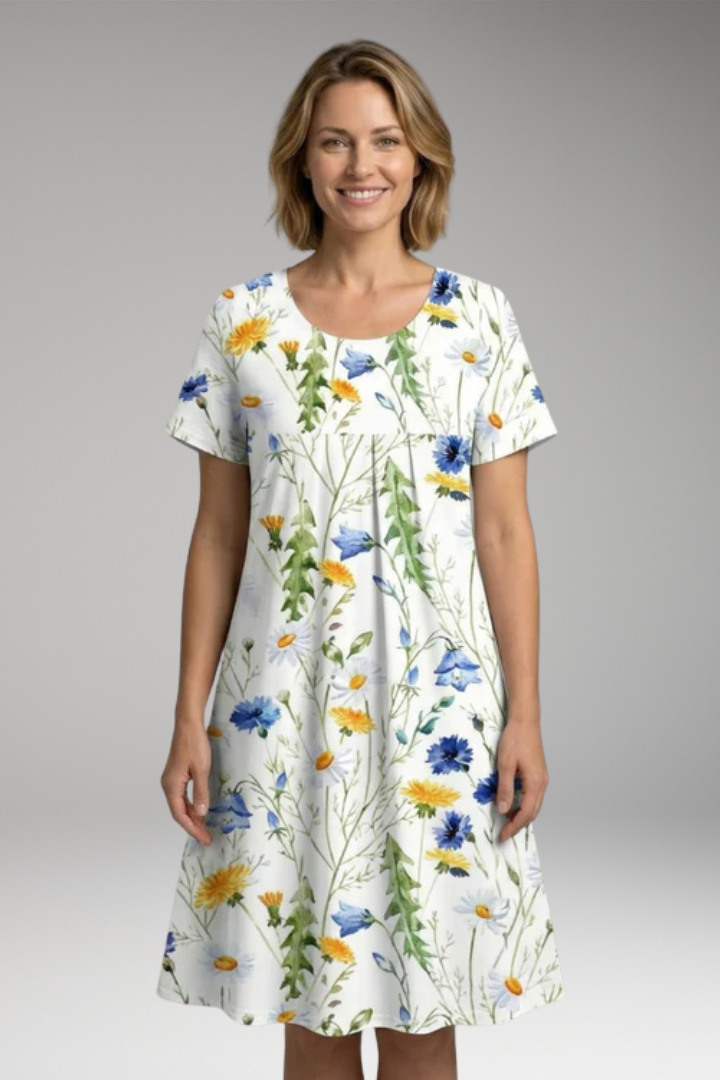 Women's Dress with Round Neck and Floral Print