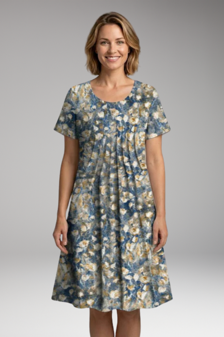 Women's Dress with Round Neck and Floral Print