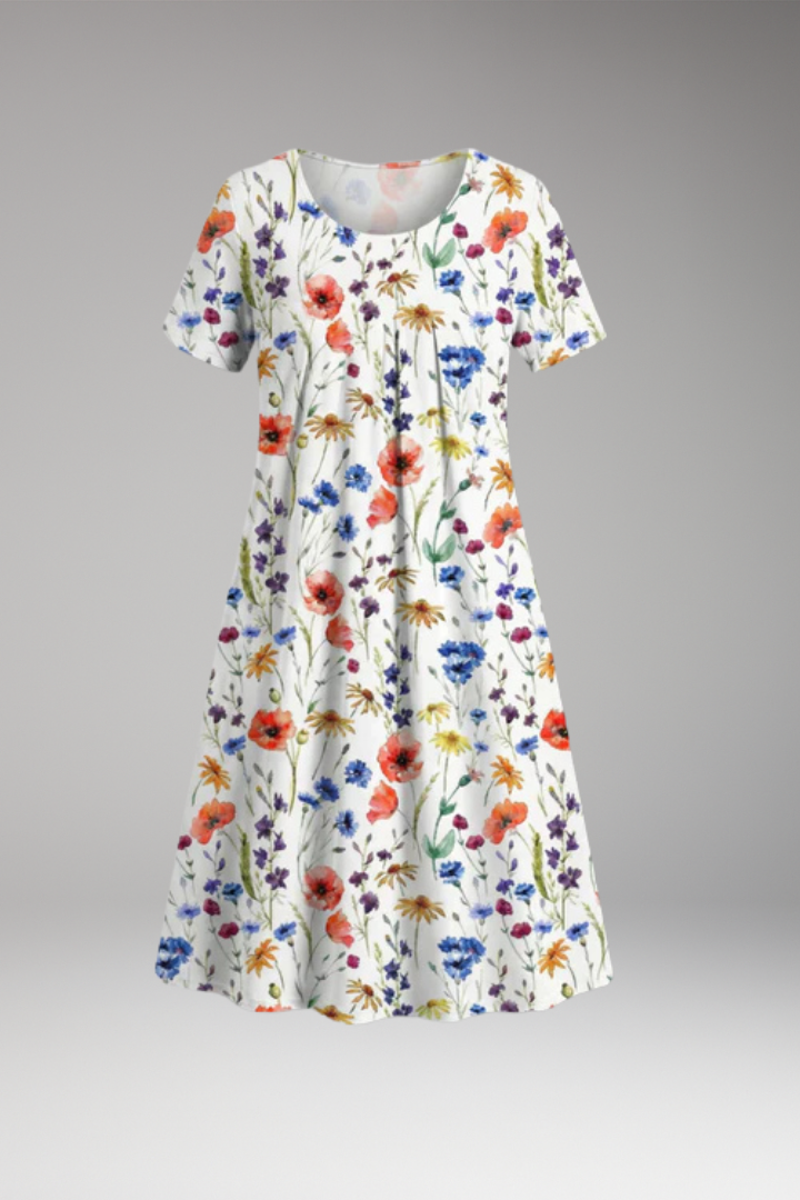 Women's Dress with Round Neck and Floral Print