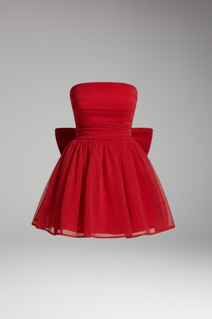 Women's Dress with Shimmering Effect and Large Bow