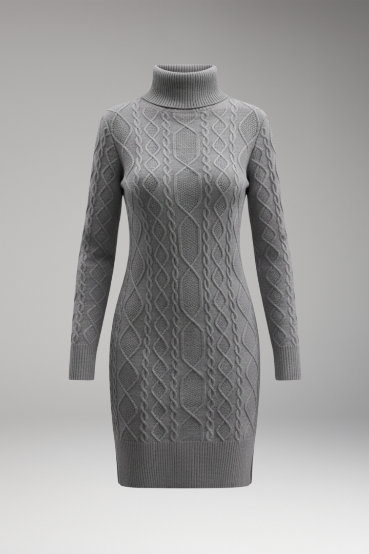 Women's Turtleneck Dress with Cable Pattern, Long Sleeves, and Ribbed Hem - Fitted and Stylish Nivarena Women's Turtleneck Dress with Cable Pattern, Long Sleeves, and Ribbed Hem - Fitted and Stylish Nivarena