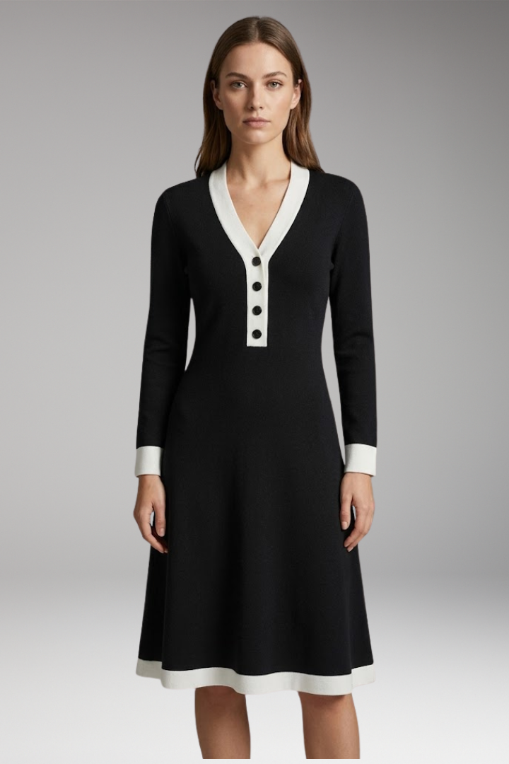 Women's Dress with V-Neck and Button Detailing