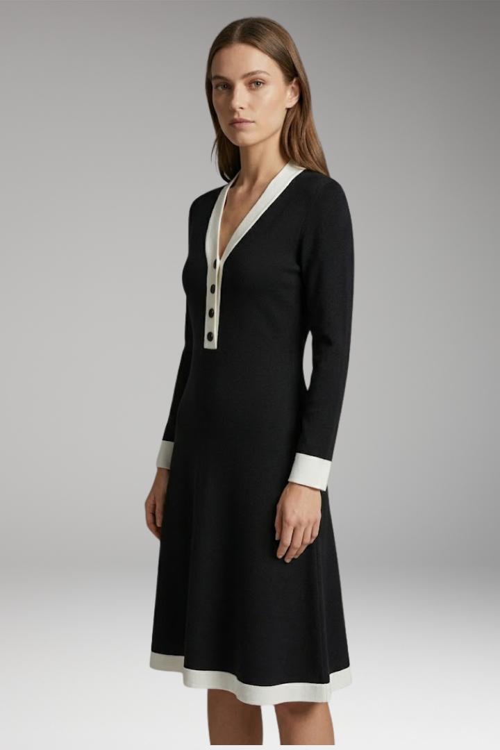 Women's Dress with V-Neck and Button Detailing
