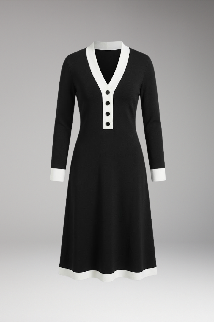 Women's Dress with V-Neck and Button Detailing