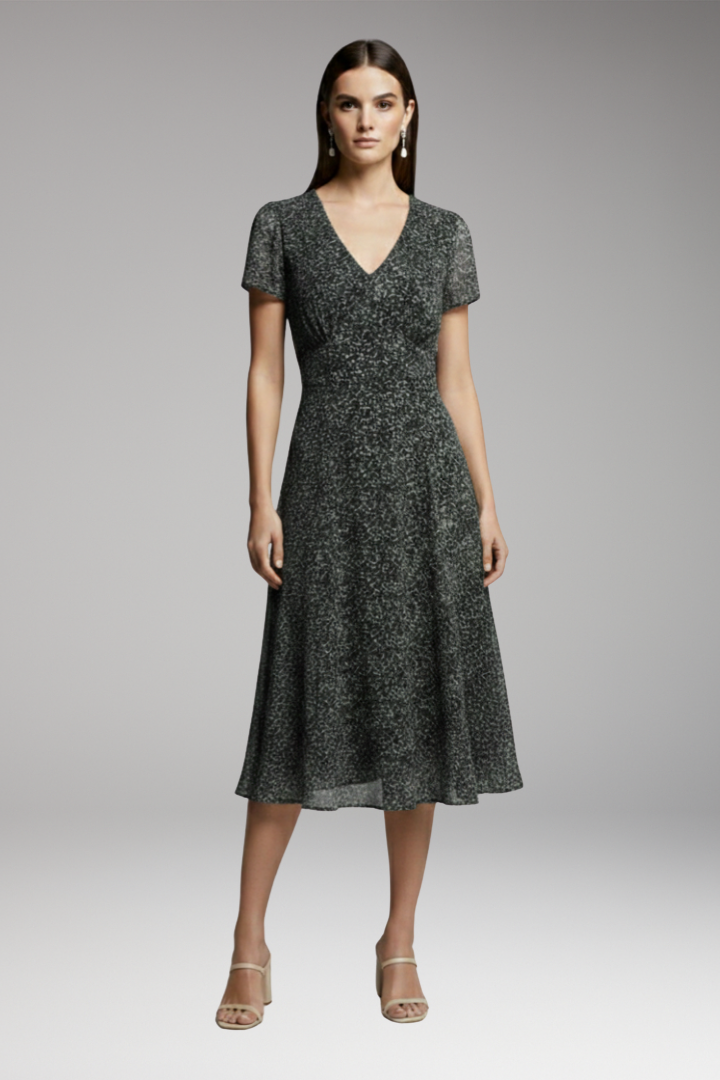 Women's Dress with V-Neck and Flowing Hem