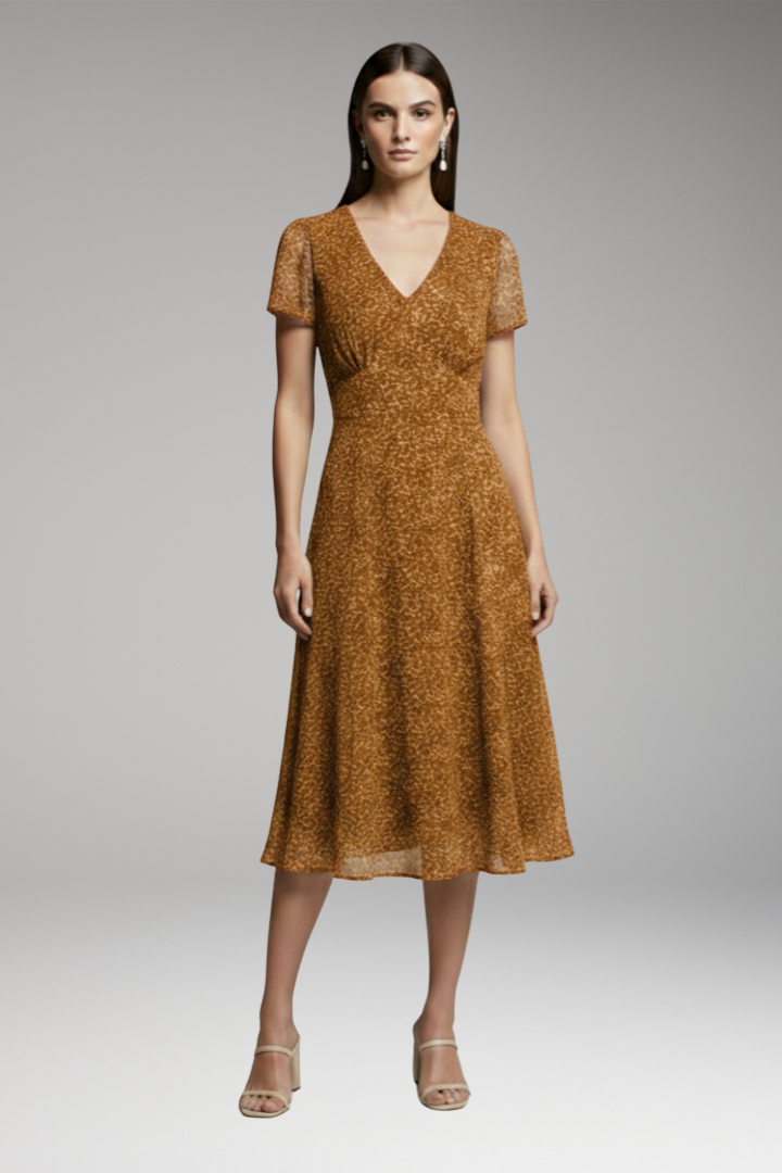 Women's Dress with V-Neck and Flowing Hem