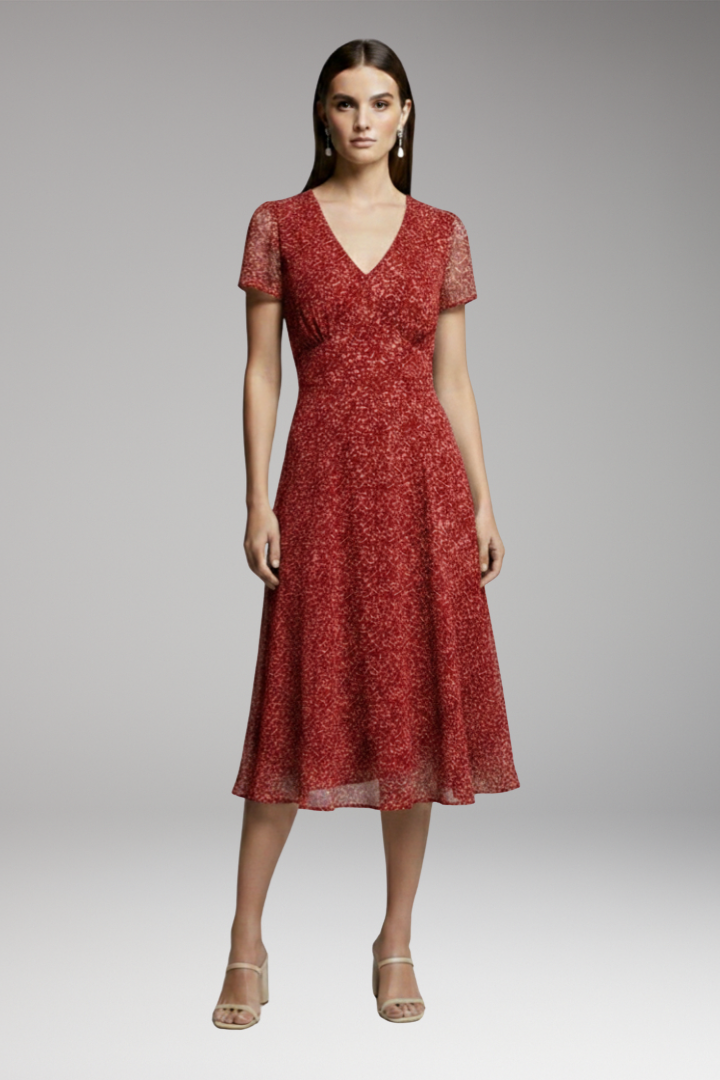 Women's Dress with V-Neck and Flowing Hem