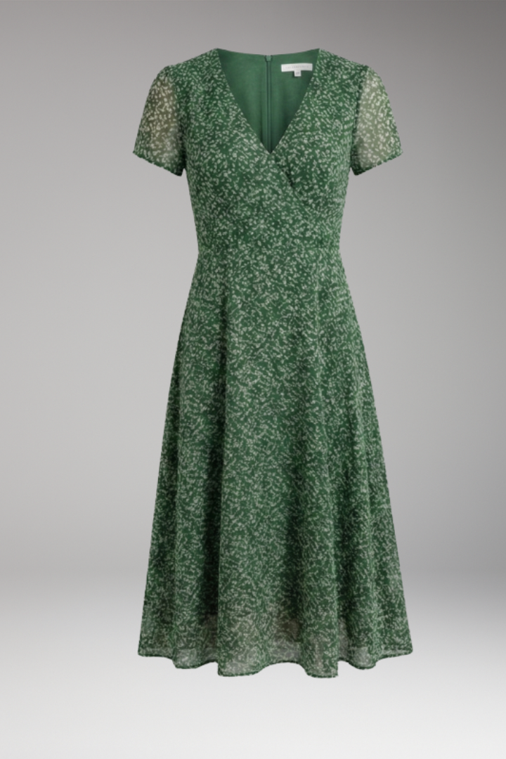 Women's Dress with V-Neck and Flowing Hem