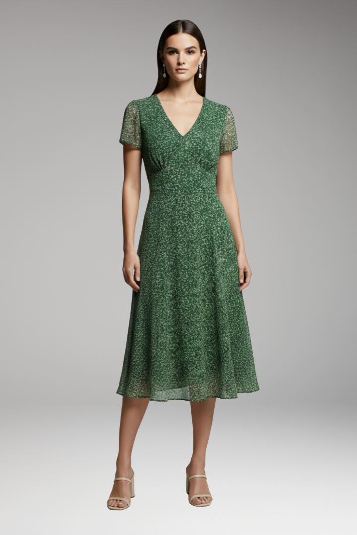 Women's Dress with V-Neck and Flowing Hem