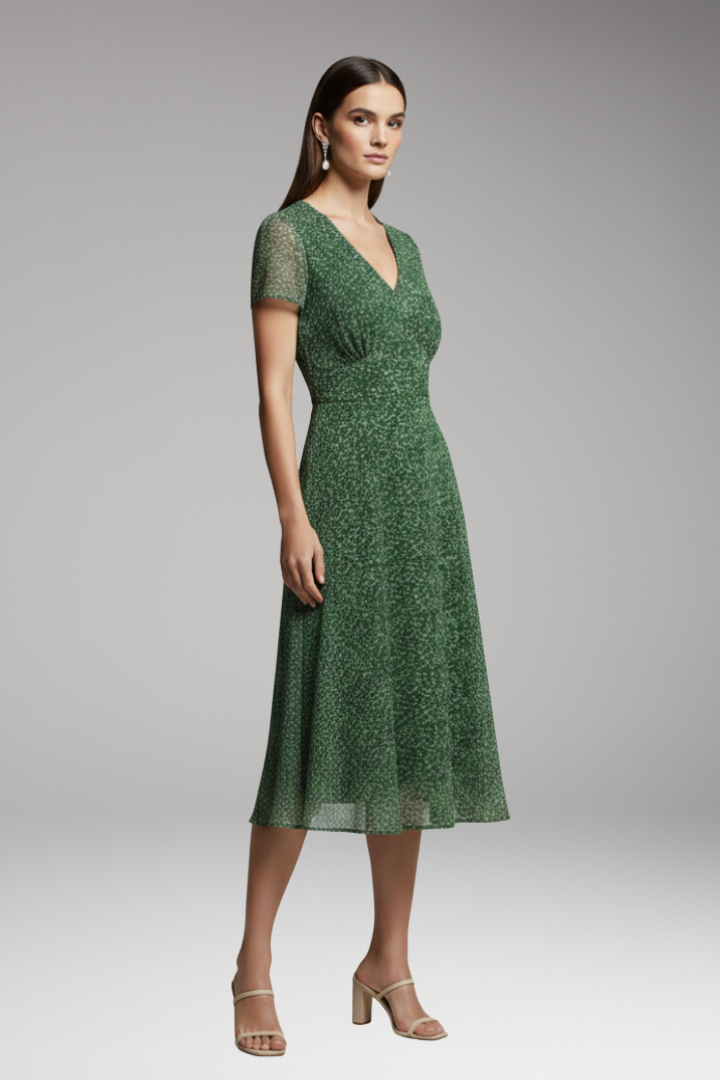 Women's Dress with V-Neck and Flowing Hem