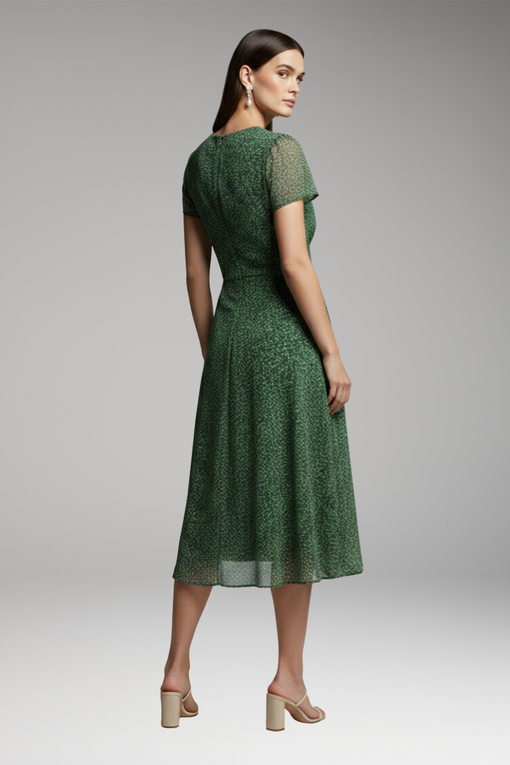 Women's Dress with V-Neck and Flowing Hem