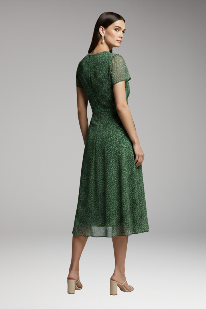 Women's Dress with V-Neck and Flowing Hem
