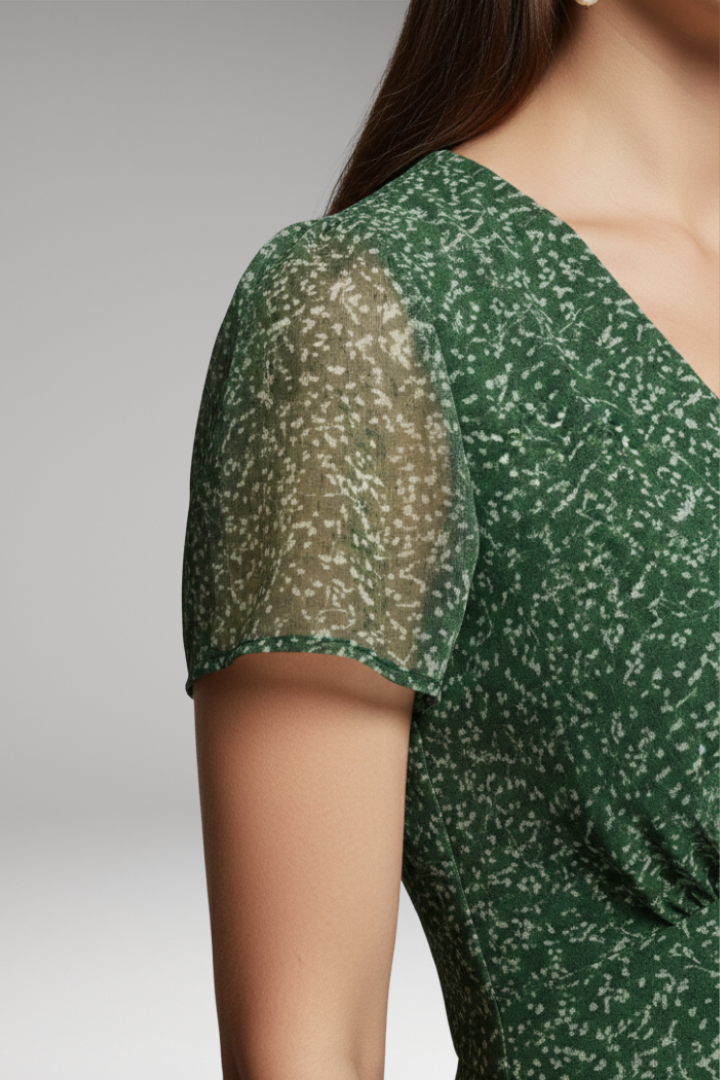 Women's Dress with V-Neck and Flowing Hem