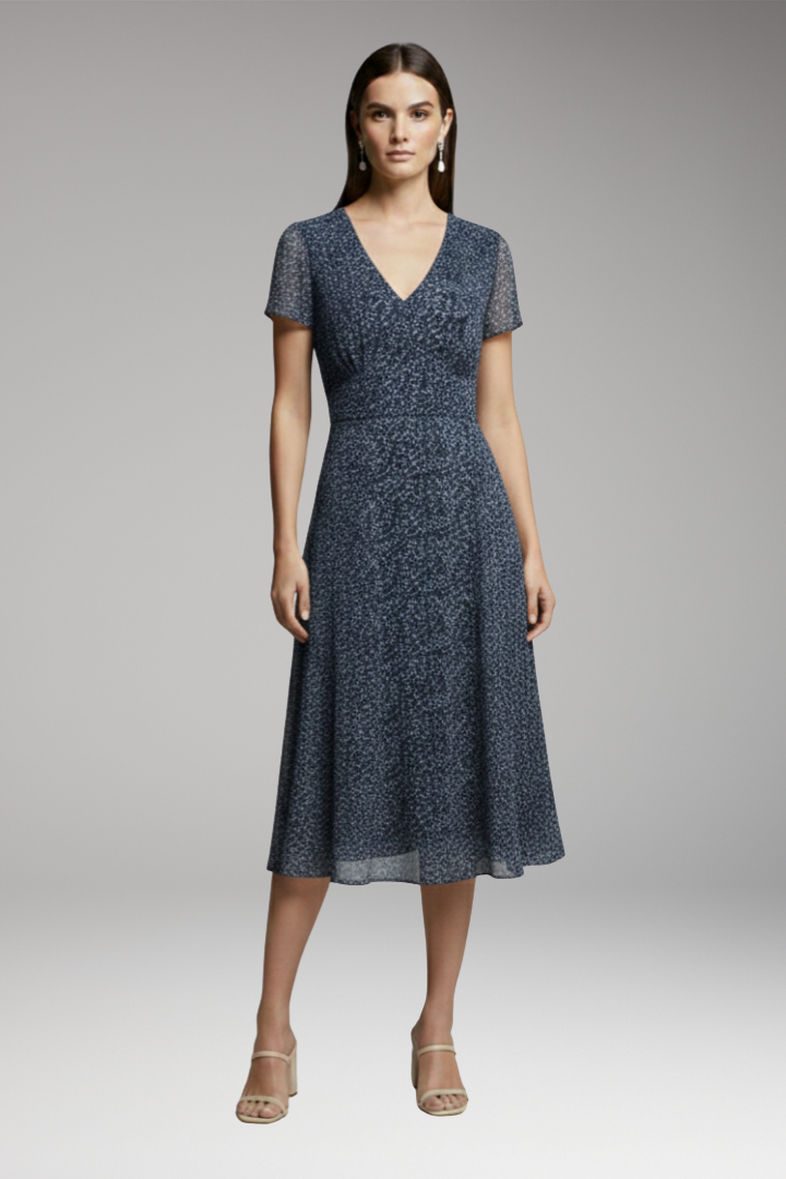 Women's Dress with V-Neck and Flowing Hem