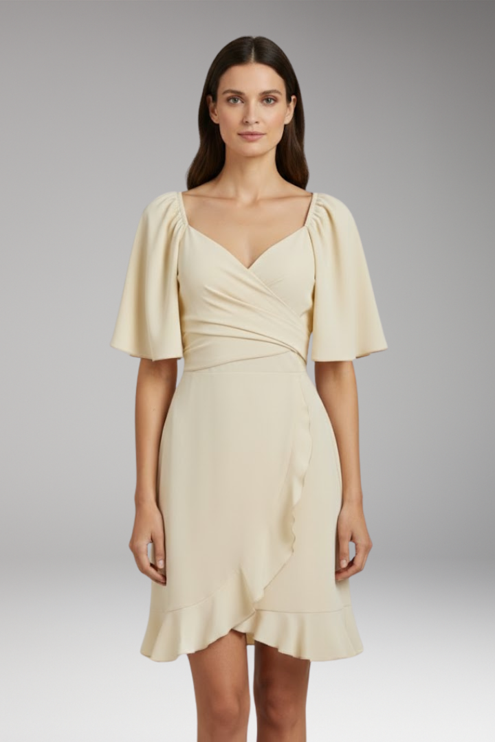 Women's Dress with V-Neck and Ruffle Waistband