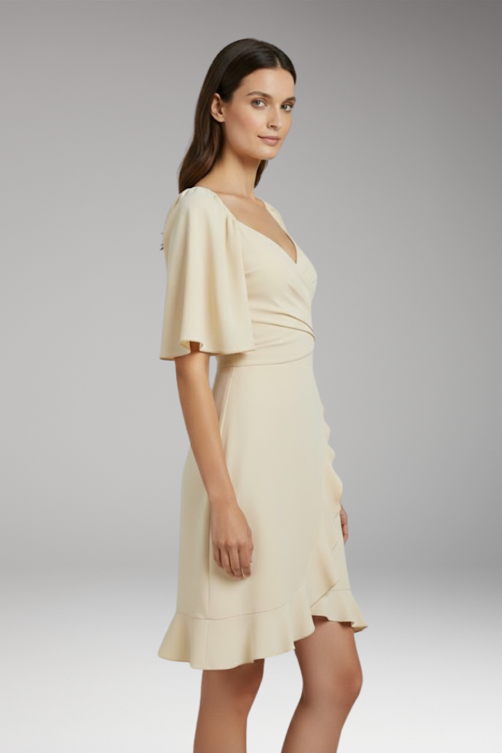 Women's Dress with V-Neck and Ruffle Waistband