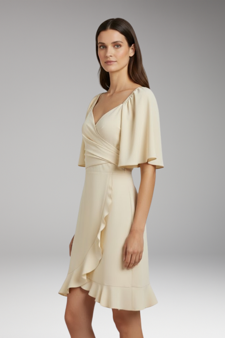Women's Dress with V-Neck and Ruffle Waistband