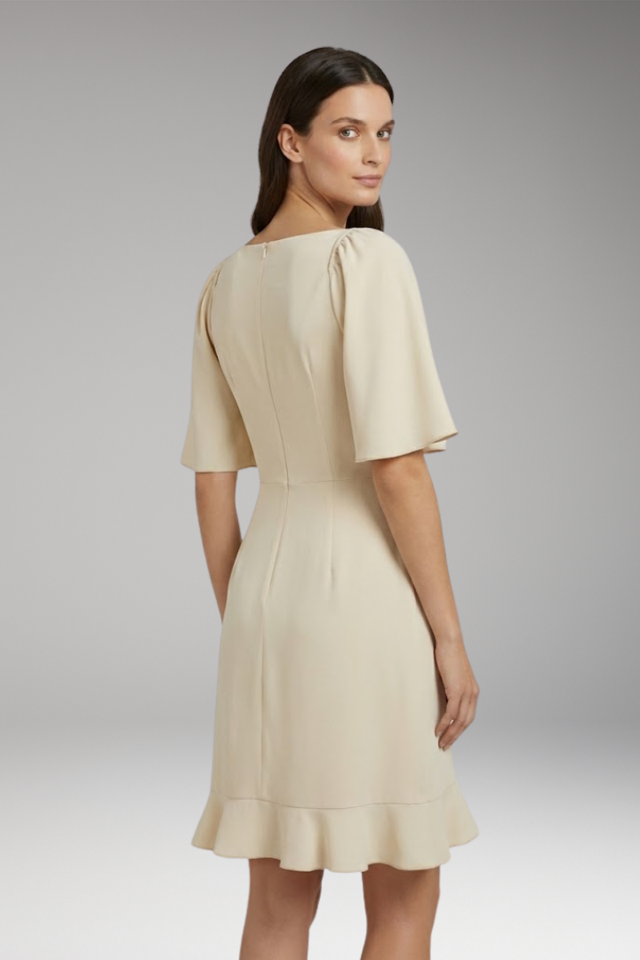 Women's Dress with V-Neck and Ruffle Waistband