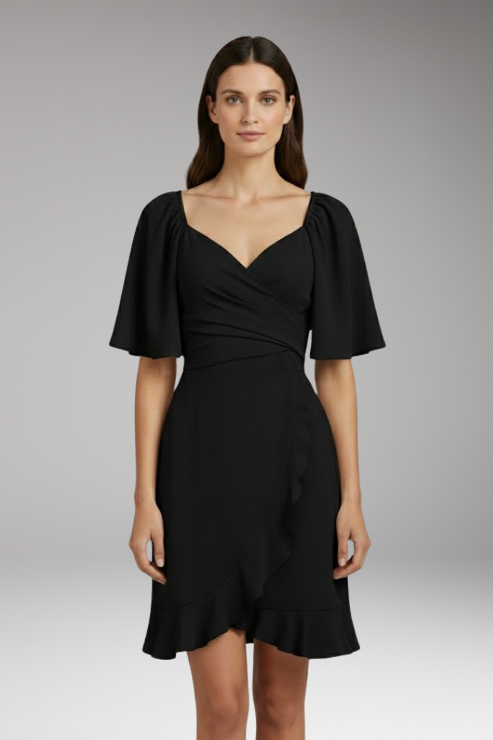Women's Dress with V-Neck and Ruffle Waistband