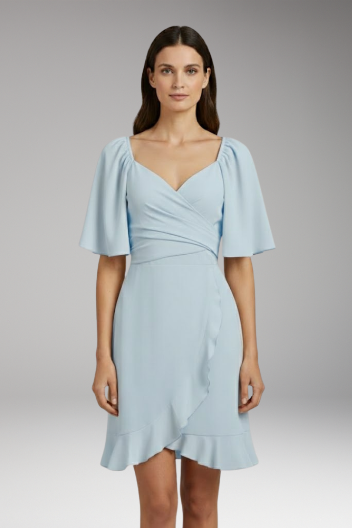 Women's Dress with V-Neck and Ruffle Waistband