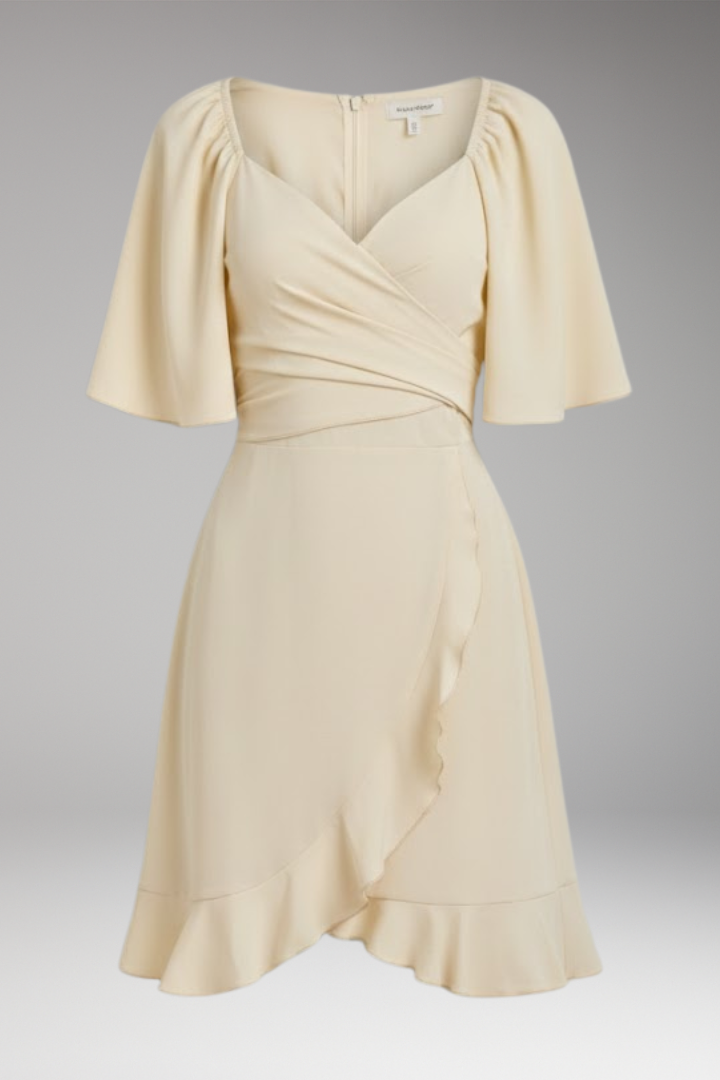 Women's Dress with V-Neck and Ruffle Waistband