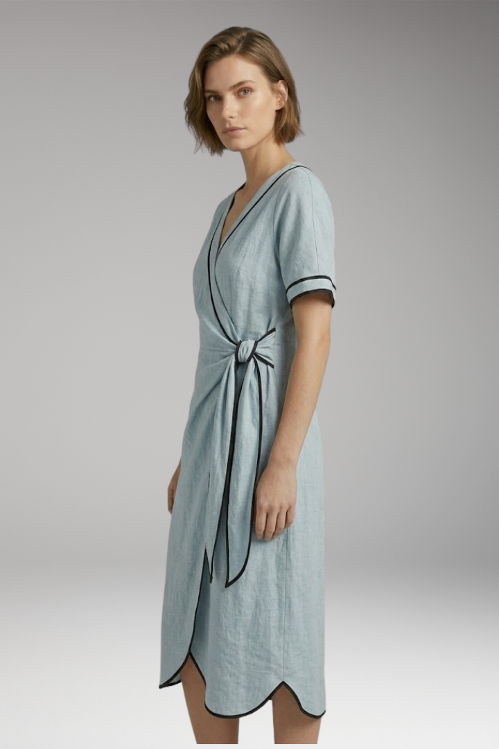Women's Dress with V-Neck and Short Sleeves