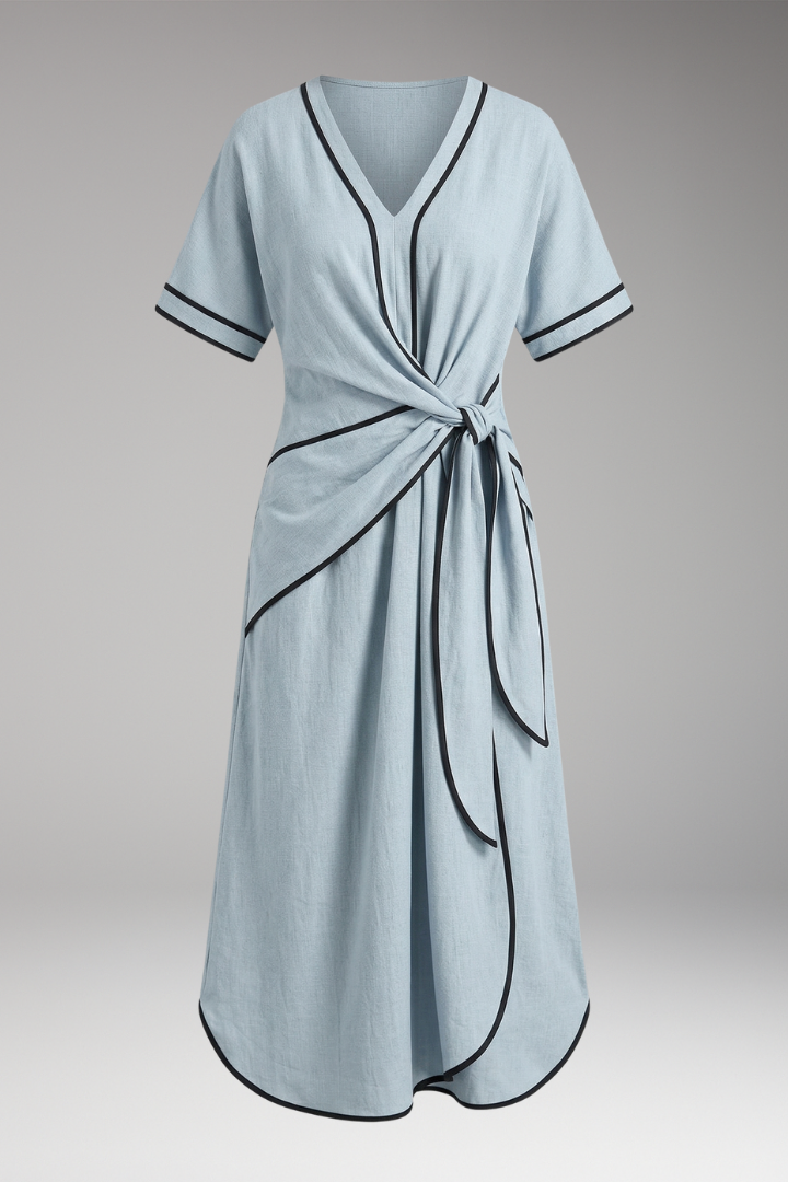 Women's Dress with V-Neck and Short Sleeves