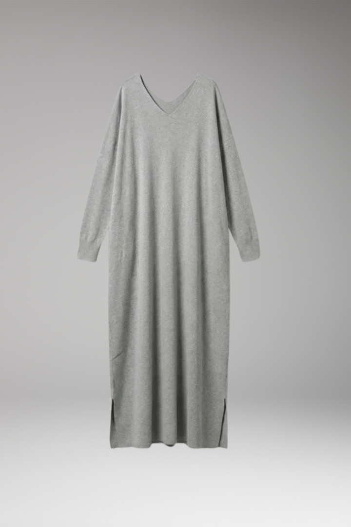 Women's Dress with V'Neck and Long Sleeves