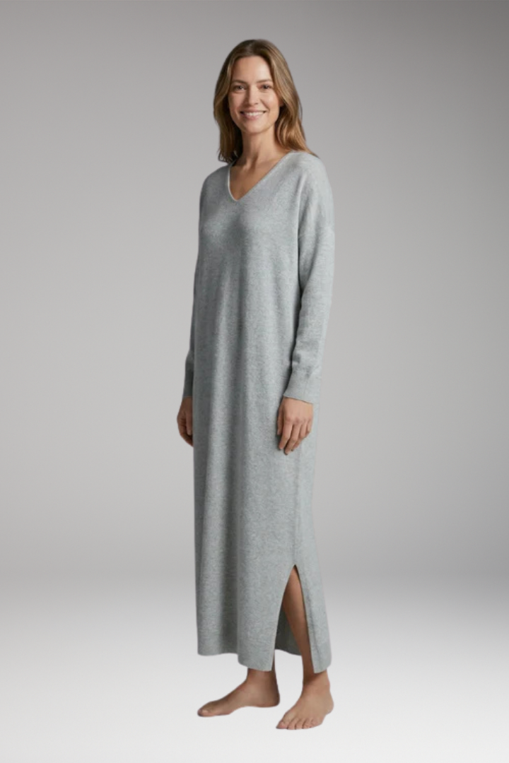 Women's Dress with V'Neck and Long Sleeves