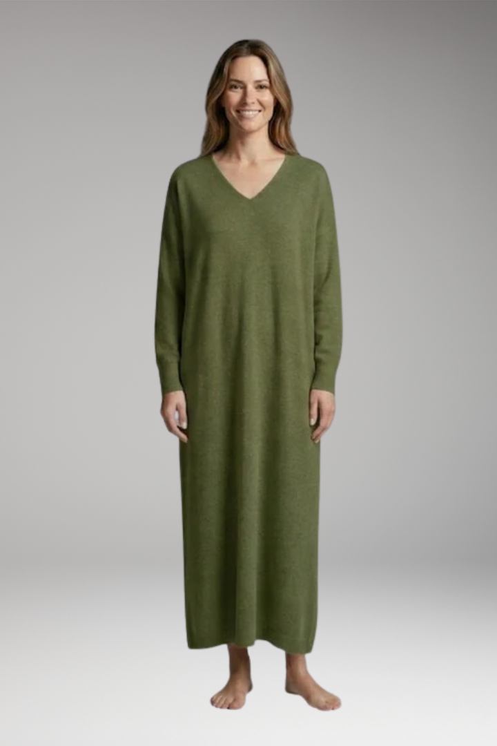 Women's Dress with V'Neck and Long Sleeves