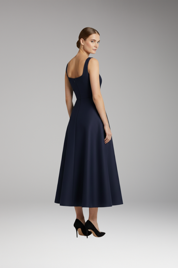Women's Elegant Dress with Straps and Dark Blue Color