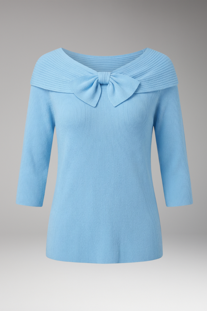 Women's Elegant Knitted Top with Bow Detail and Breathable Fabric