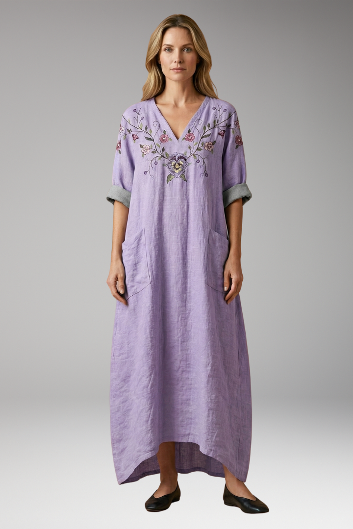 Women's Elegant Maxi Dress with Relaxed Fit and Subtle Embroidery