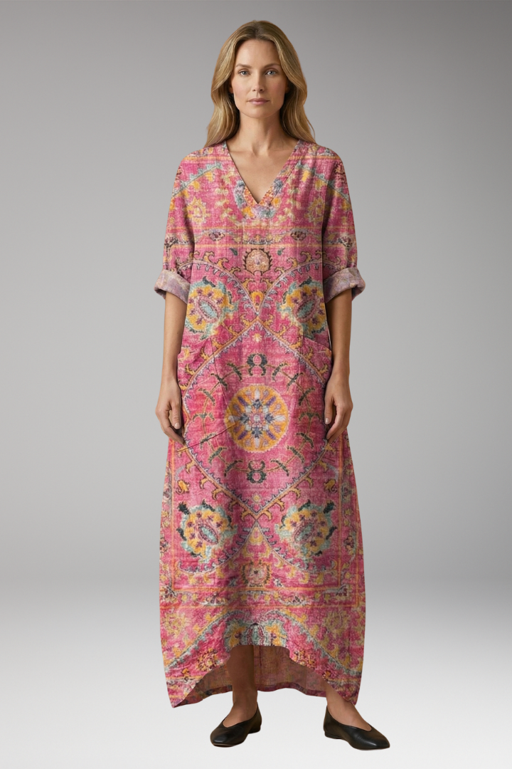 Women's Elegant Maxi Dress with Relaxed Fit and Subtle Embroidery