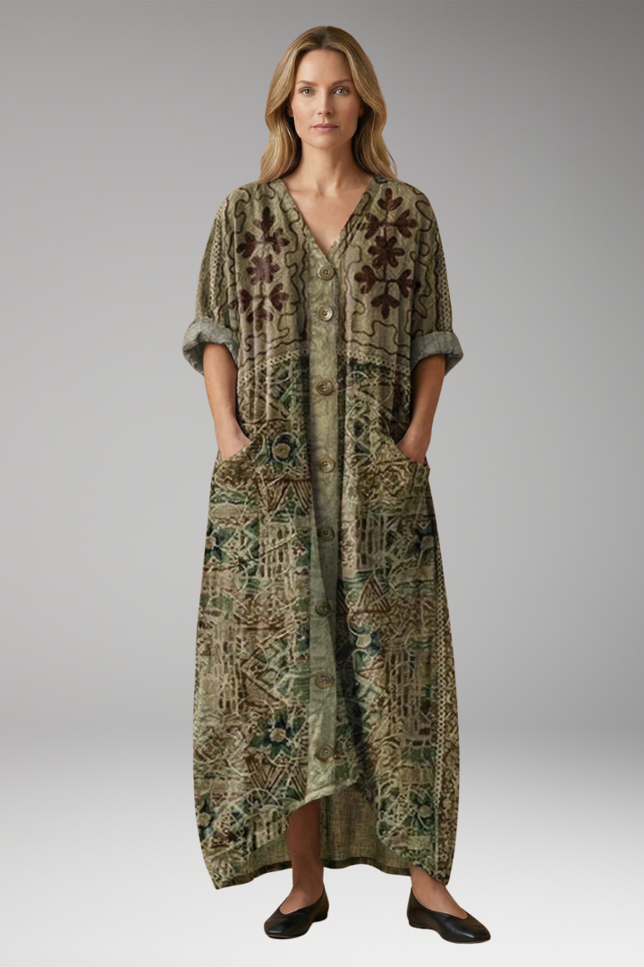 Women's Elegant Maxi Dress with Relaxed Fit and Subtle Embroidery