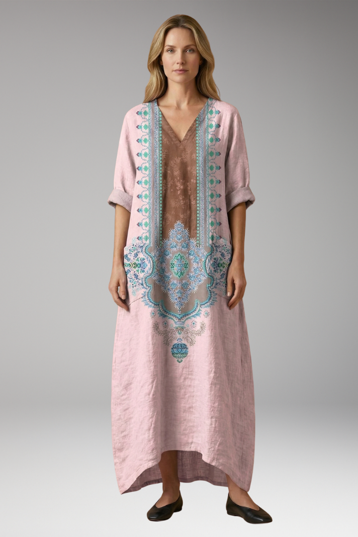 Women's Elegant Maxi Dress with Relaxed Fit and Subtle Embroidery