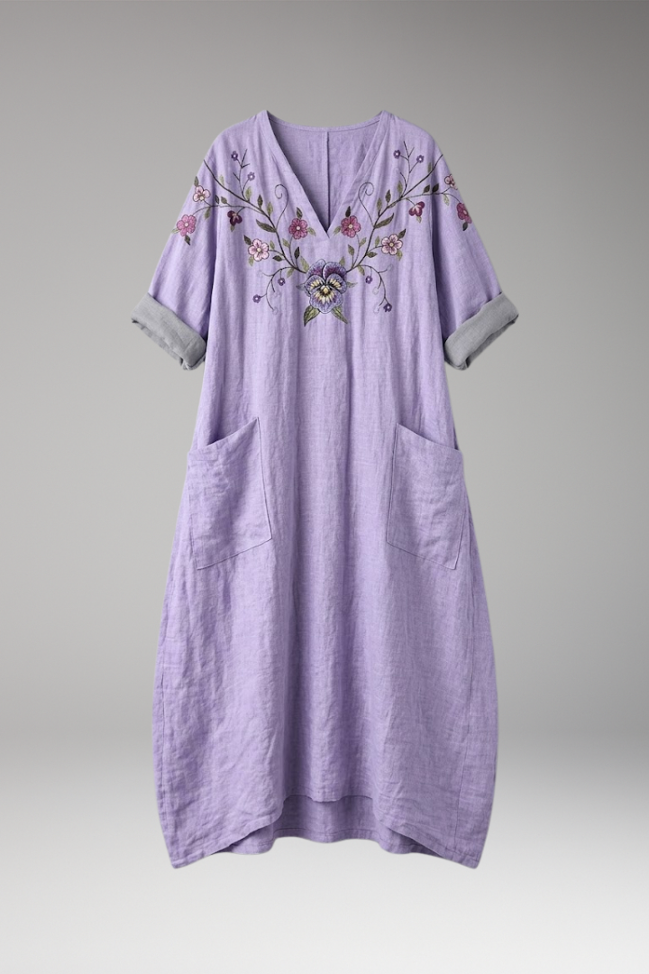 Women's Elegant Maxi Dress with Relaxed Fit and Subtle Embroidery