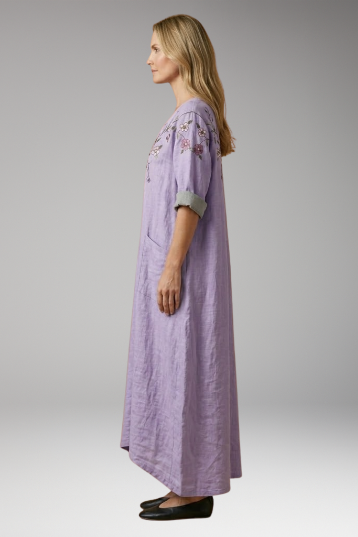 Women's Elegant Maxi Dress with Relaxed Fit and Subtle Embroidery