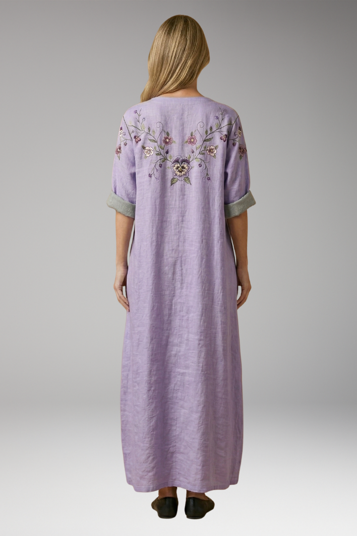 Women's Elegant Maxi Dress with Relaxed Fit and Subtle Embroidery