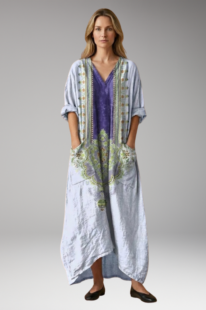 Women's Elegant Maxi Dress with Relaxed Fit and Subtle Embroidery